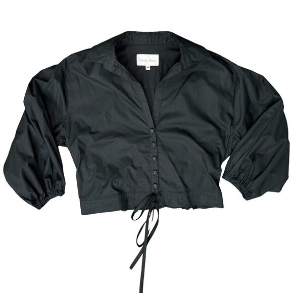 Cara Cara Black Cropped Collared Button Down Hutton Half Sleeve Top size XS - Picture 10 of 14